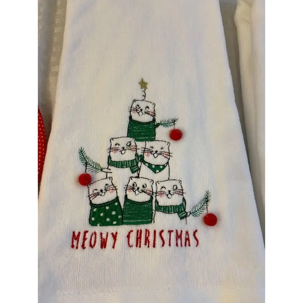 Merry bright cat Christmas handle towels bonus lot‎